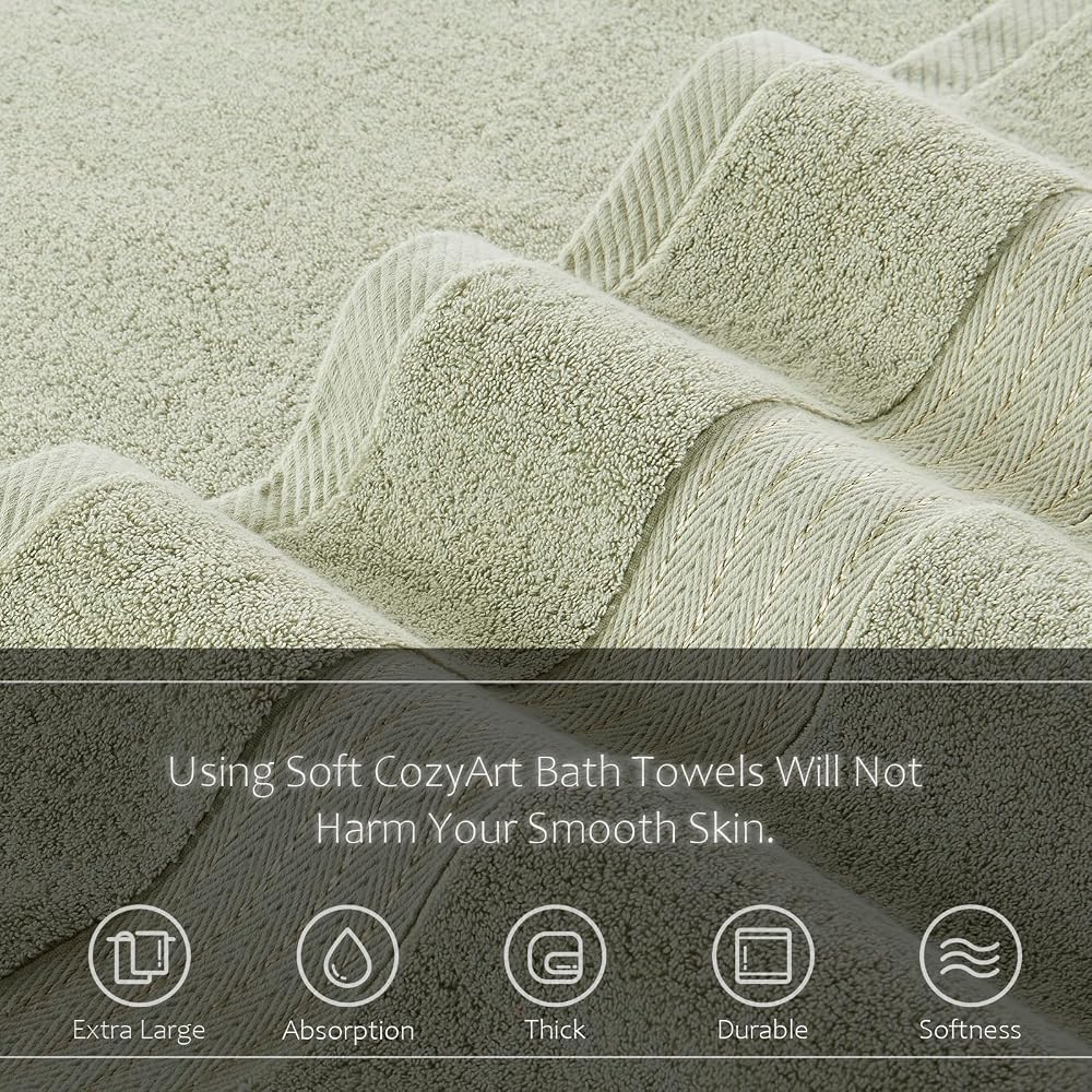 Cozyart Sage Green Hand Towel Set 4 Pieces 13x30 cm Cotton Super Soft Absorbent Durable 650 GSM