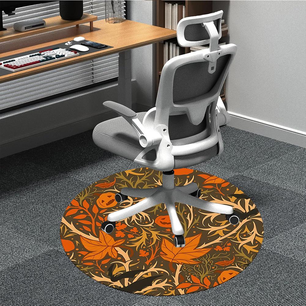 1pc Halloween Leaves Office Round Area Rug,  Mat Suitable For Office, Under Office Chairs Bedroom Living Room Home Decor, Room Deco