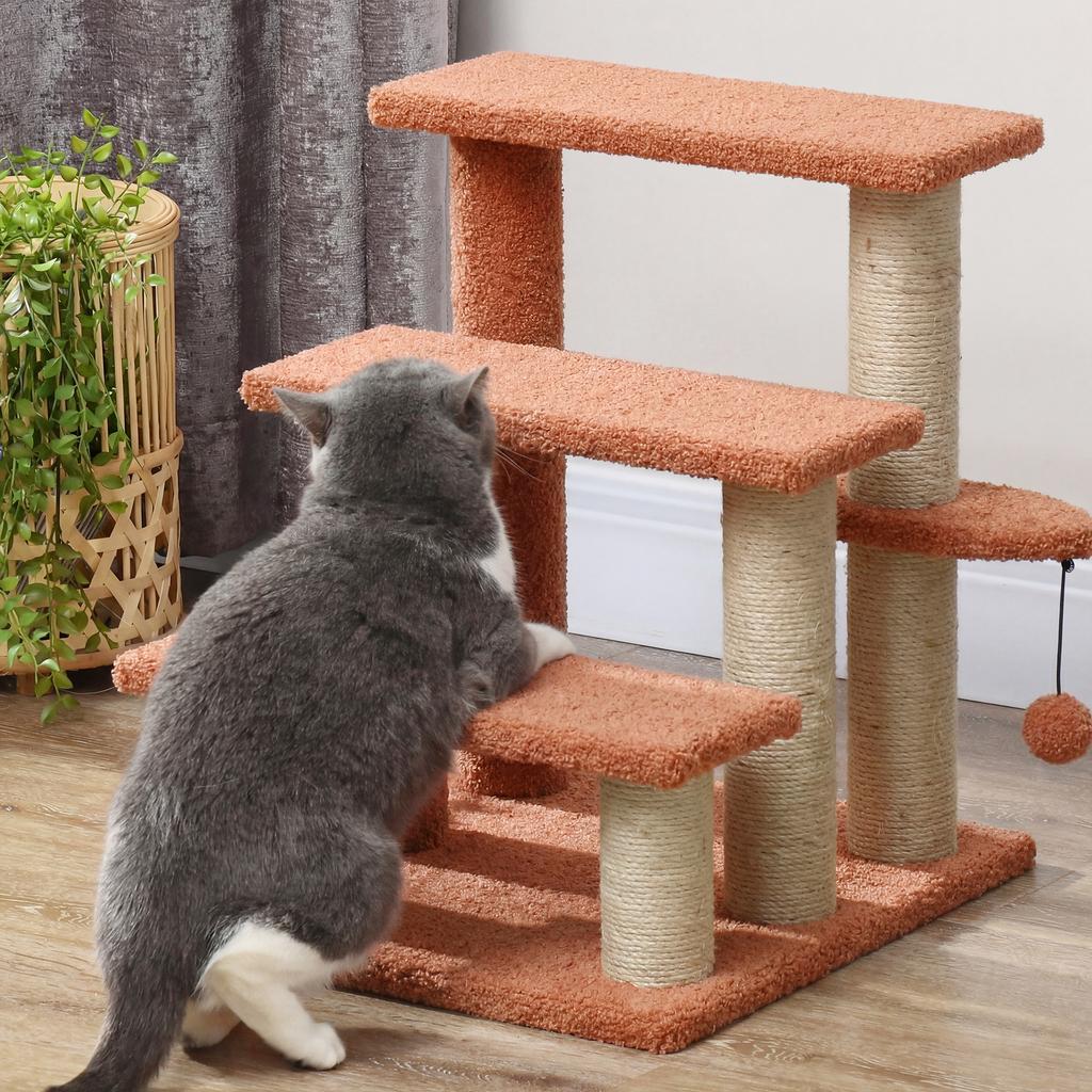 Cat Tree, Pet Stairs, 3-Step, Play Ball, up to 5 kg, 45x40x48cm, Brown