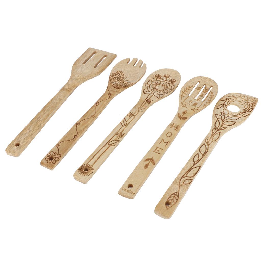 5Pcs Set Shovel Spatula Spoon Kit Carving Bamboo Cooking Utensils Cookware Kitchen Supply
