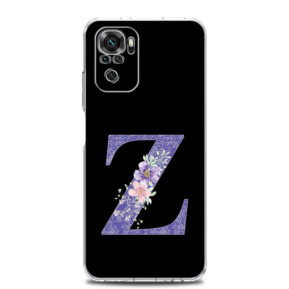 Case For Xiaomi Redmi Note 14 13 12 4G 9 8 10 11 Pro Plus 5G 14C 13C 12C 10C 9C 9A Cover Initial Letter Retro Purple Flower