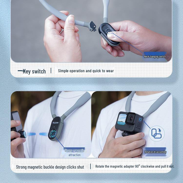 Магнитный держатель на шею Taixun для Insta360 X2/X3, GoPro 11 и смартфонов - Идеально подходит для велоспорта и экшн-камер.