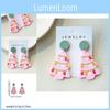 Floral Delightful Geometric Pink Christmas Tree Ear Studs For Celebrations Joyful