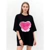 Oversized T Shirt Black Pink Watercolor Heart Print Casual Everyday Wear
