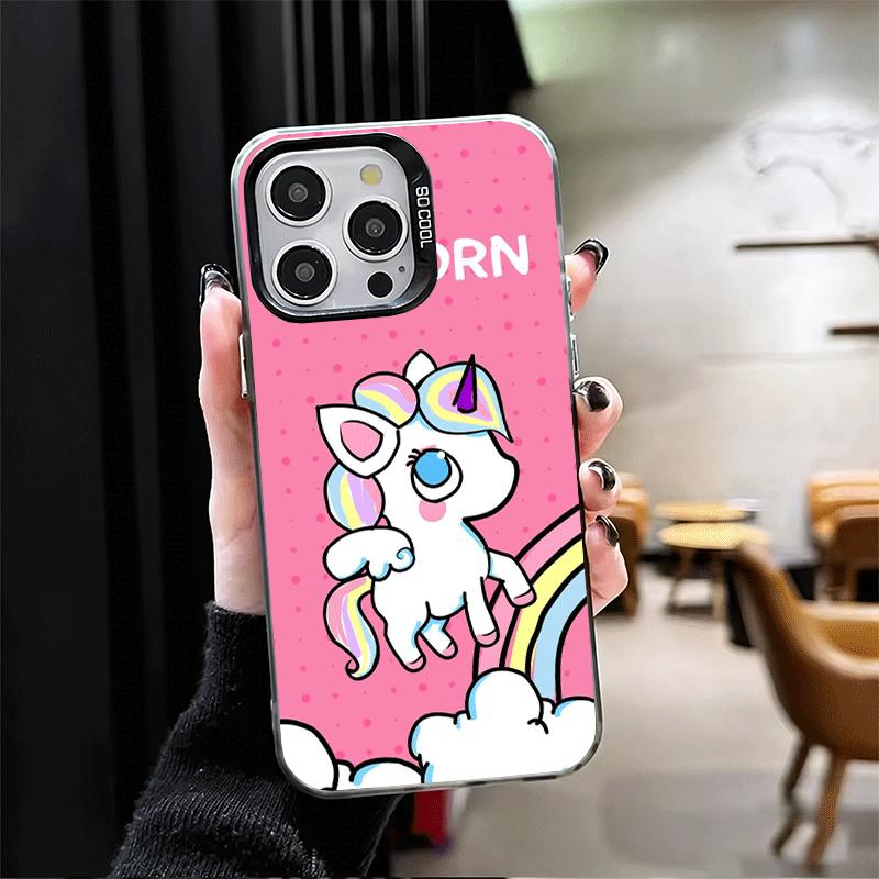 Розовый Единорог Радуга Ударопрочный Чехол для Телефона для iPhone 17 Air 16 16E 15 Pro Max 14 Plus 13 Mini 12 Задняя Крышка Противоударный Fundas
