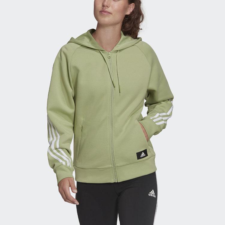 adidas Толстовка с капюшоном Essentials с 3 полосками на молнии, женская куртка, зеленая HE1661