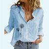 Women Fashion Floral Printed Blouses Female Lapel Neck Cotton Linen Top Casual Loose Buttoned Long Sleeve T-shirt