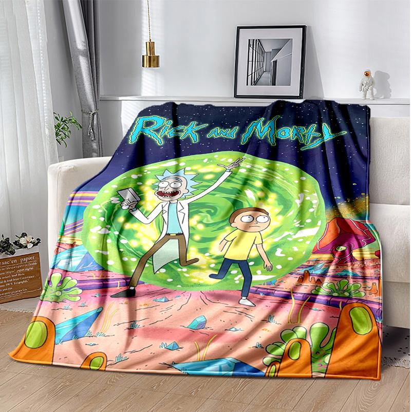 Rick Morty Flannel Blanket Soft Warm All-Season Throw, Design for Camping, Car Travel, Hiking Sofa, Bed, Office Perfect Gift for Parties