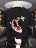 Oriental Style Unisex Short Sleeve Tshirt Colorful Koi Carp Illustration Asian Culture Pattern O Neck Tee Male Casual Fashion Tops