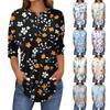 Женская модная повседневная футболка с рукавом три четверти, цветочным принтом и круглым вырезом