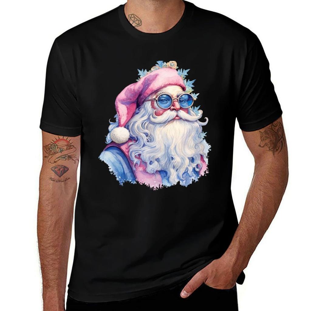 Hipster Santa Claus With Blue Sunglasses Tshirt Soft Cotton Print Tshirt