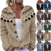 Fair Isle Cardigan Sweaters For Women R-Neck Loose Fit Button Up Chunky Sweater Open Front Casual Fall Knit Jacket