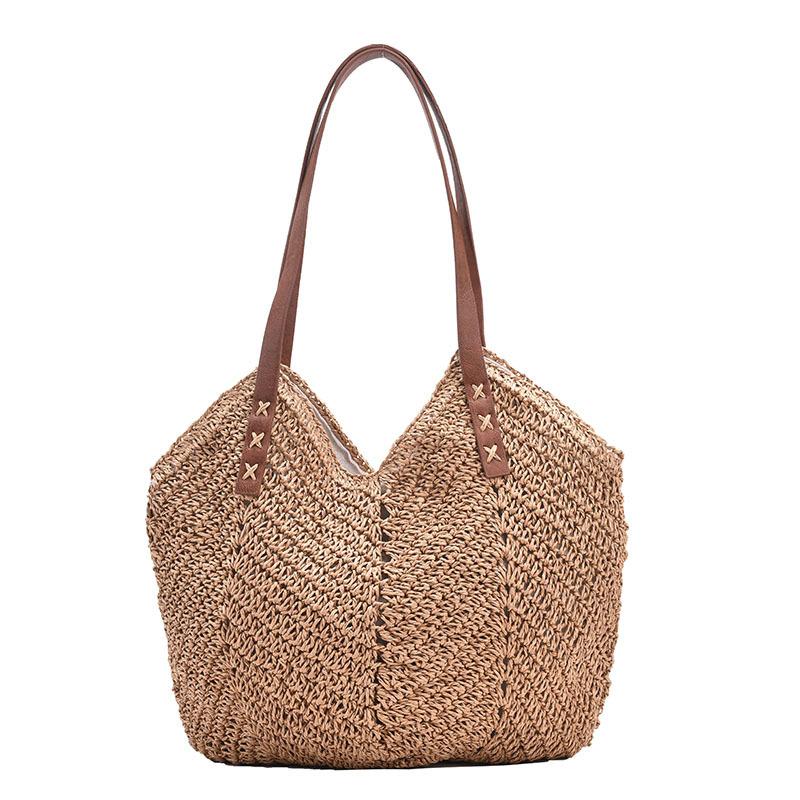 Summer Straw Bucket Shoulder Bag Women Large Capacity Beach Bags Vacation Rattan Tote Bag