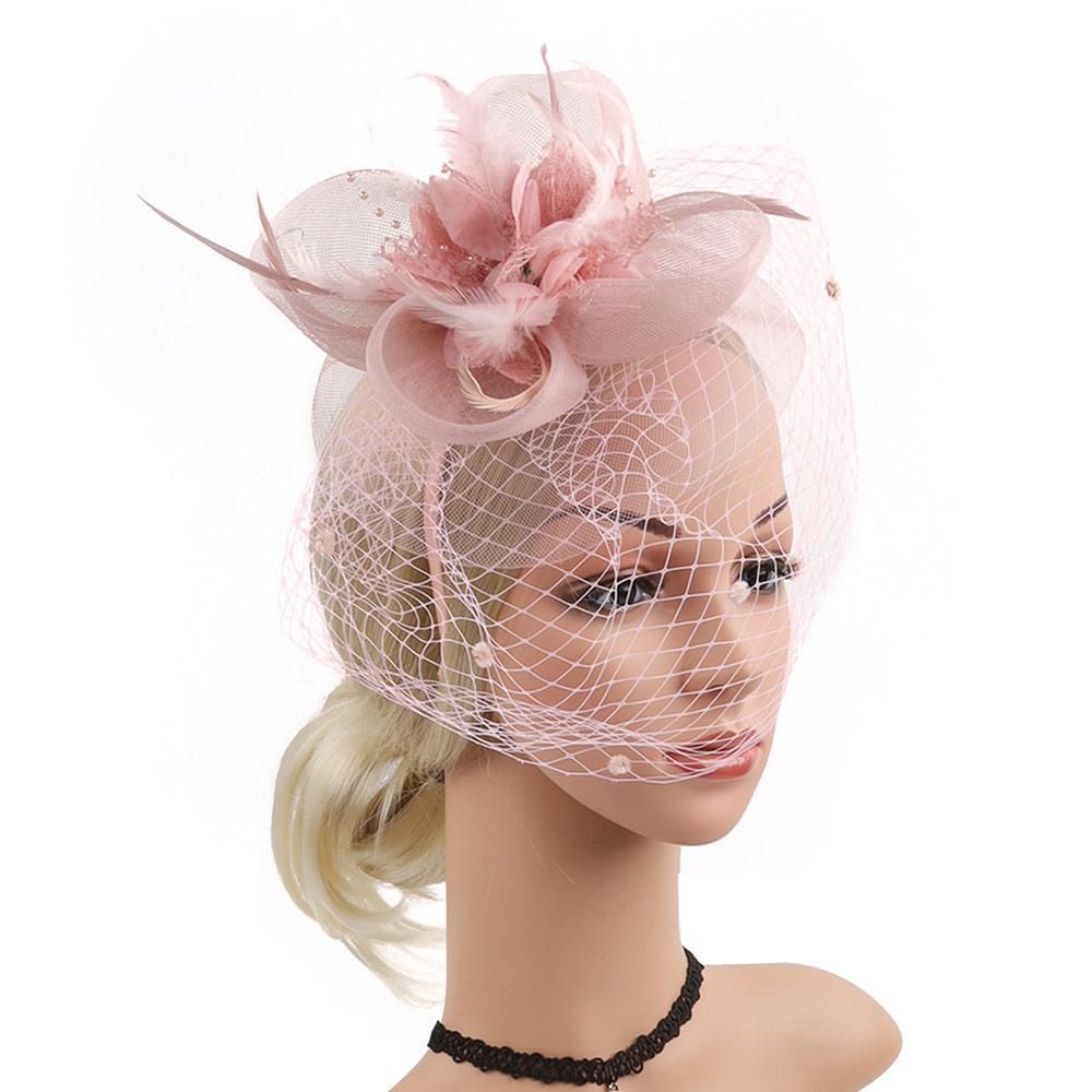 Tulle Petal Feather Headpiece Veil Headband with Hair Clip Mesh Flower Headwear Cocktail Tea Party