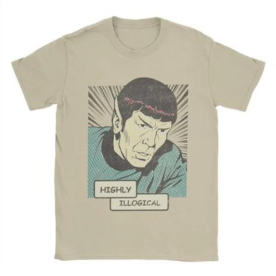 Мужская футболка Stars Treks Spock Highly Illogical Повседневная футболка из чистого хлопка с коротким рукавом Футболка с круглым вырезом Топы размера плюс
