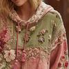 Женское худи пэчворк с цветочным принтом, оверсайз, винтажный пуловер, толстовка, осенний повседневный наряд с длинным рукавом и капюшоном