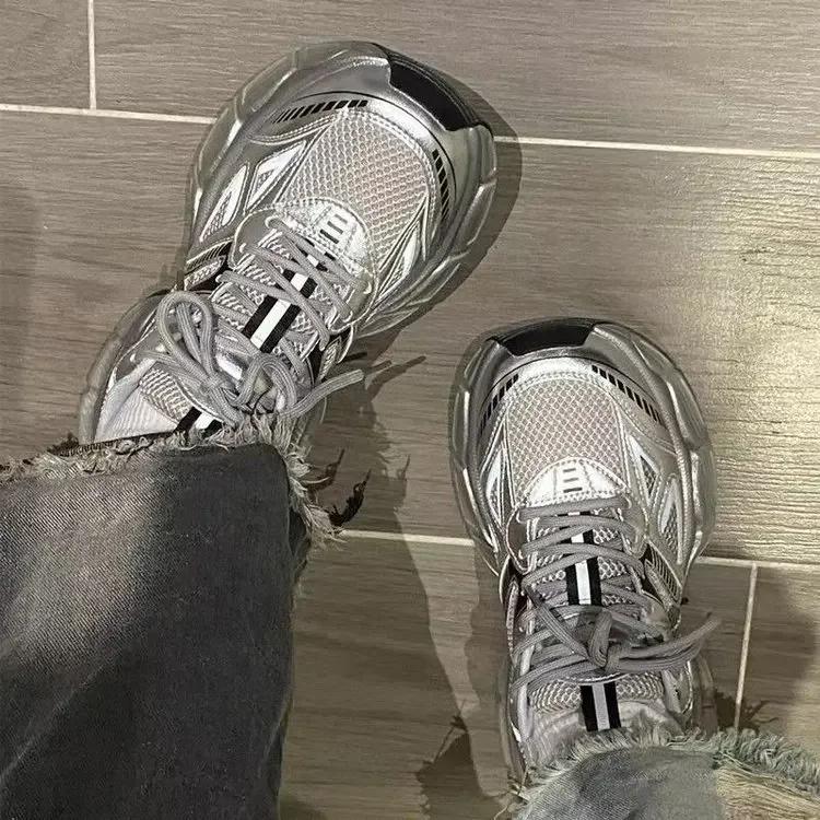 Thick-Soled Silver Dad Shoes  Spring Autumn New InsTrendy Today's Popular Increased Sports Shoes Women's Running Shoes