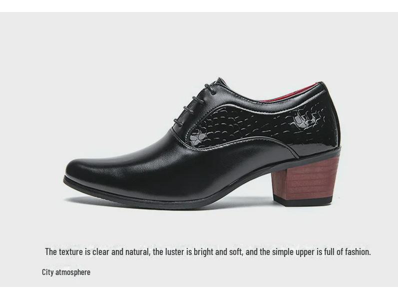 Мужские туфли на высоком каблуке с большим острым носком из кожи — корейско-британский стиль, повседневная деловая обувь, увеличивающая рост свадебная обувь