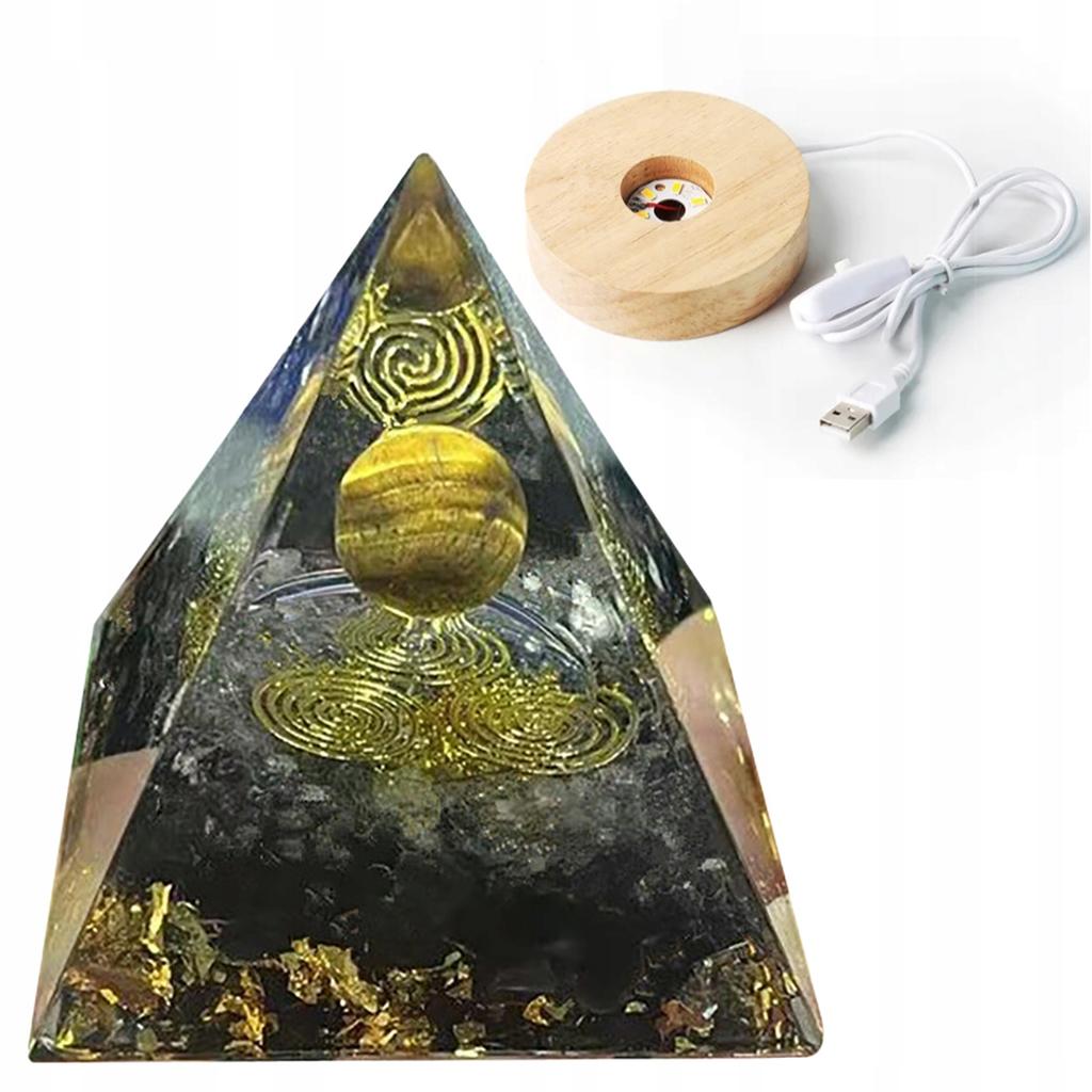 Pyramid Orgonite + Led Lamp Base 5Cm Crystal Stones Amulet 5Cm Hx05