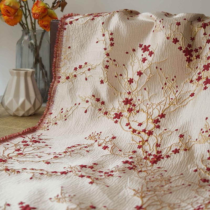 Elegant Women's Dress with Gold Embossed Thread and Red Floral Jacquard Fabric