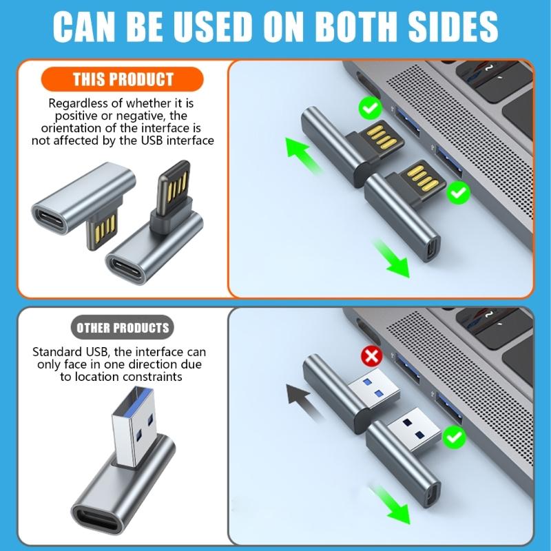 Угловой 90° USB на Type-C Адаптер-Коннекторы Реверсивные Штекеры Поддержка Встроенного Управления для Легкого Использования в Тесном Пространстве