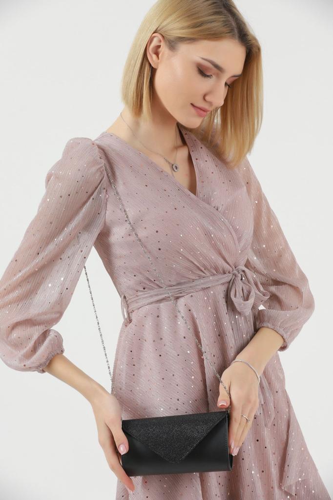 Women's Stylish and Useful Evening Dress Bag Black Soft Glitter Evening Bag