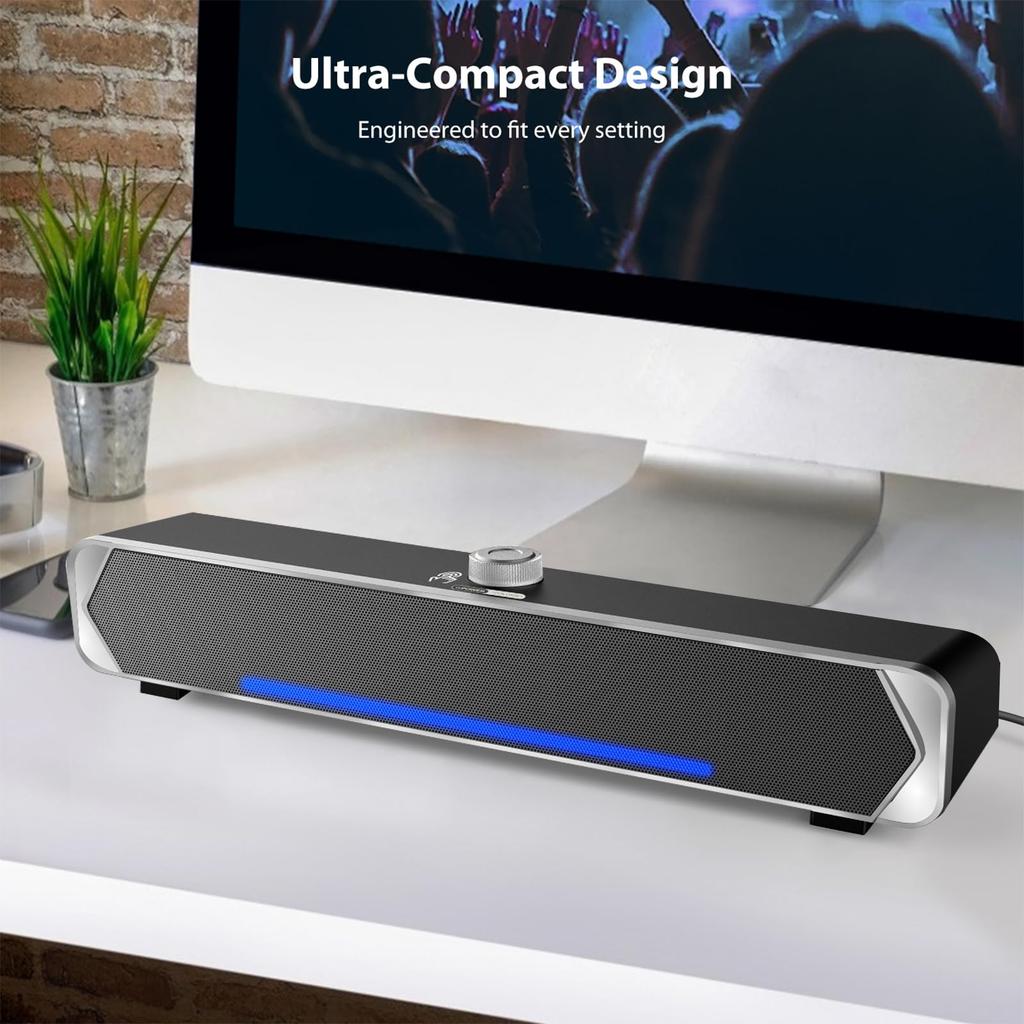 PHISSION Стереосаундбар с питанием от USB и разъемом AUX для ПК, телевизоров, настольных компьютеров, ПК и смартфонов