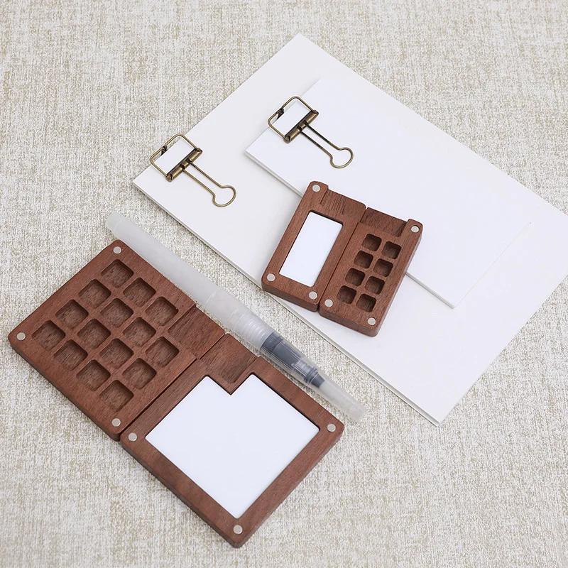 4in1 Portable Travel Watercolor Palette Set Mini Wooden Square Tray Paint Box Sketchbook Student Outing Drawing Art Supplies