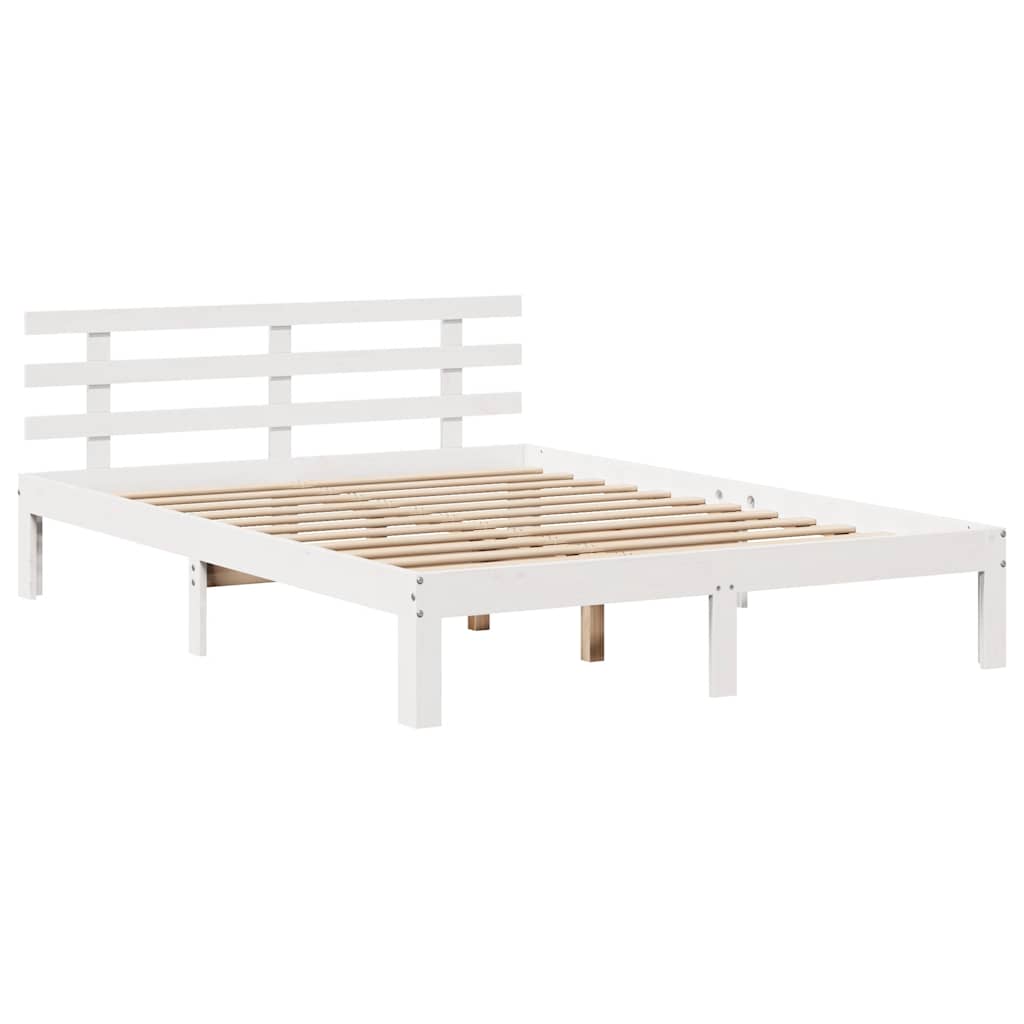 Solid Wood Bed with Shelf Without Mattress White 160x200 cm Pine