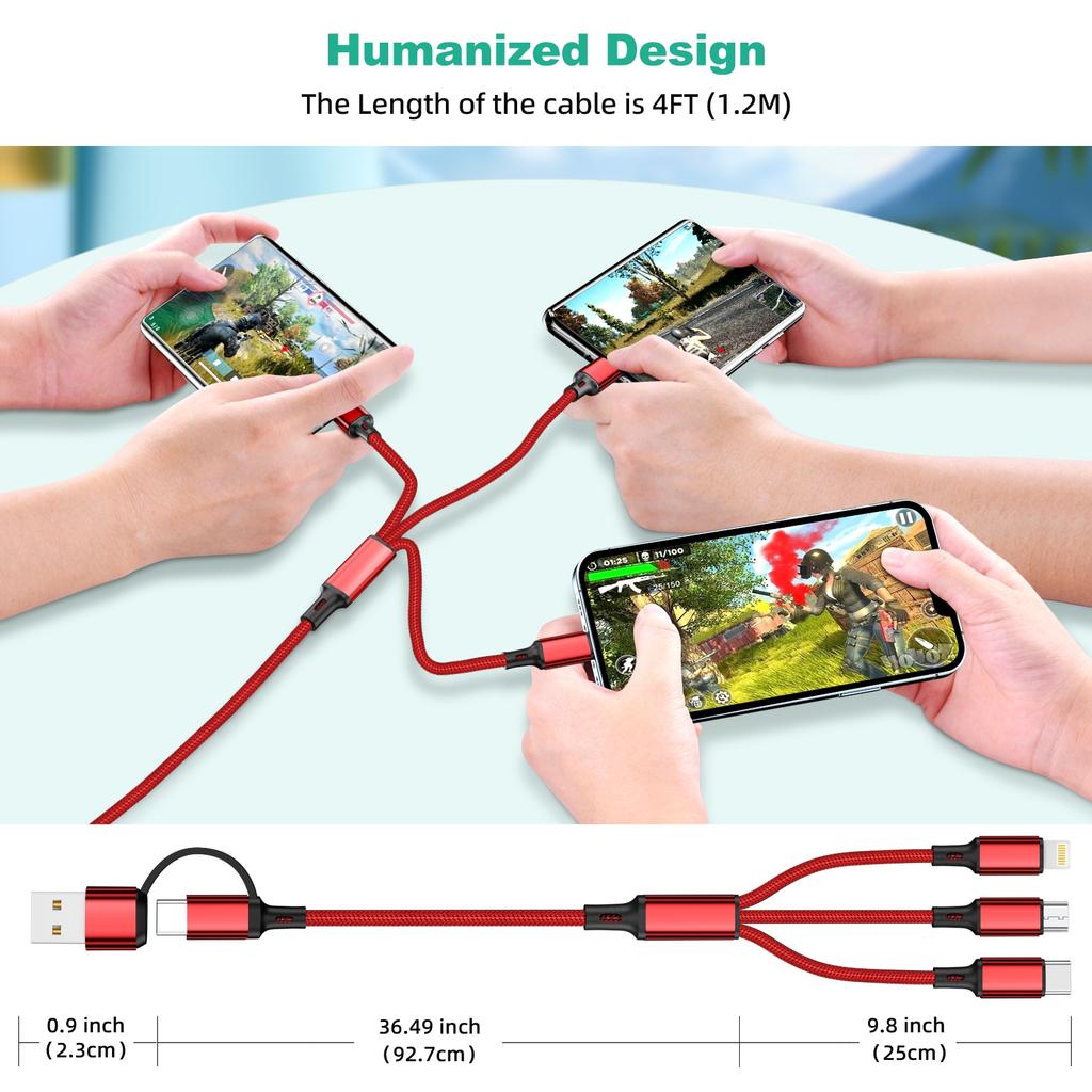 3 в 1 шнур для быстрой зарядки для iPhone Huawei Micro USB Type C кабель для зарядки 1,2 м несколько портов USB несколько шнуров USB для зарядки