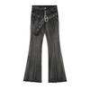 Womens Frayed Hem Loose Low Rise Straight Flare Jeans Streetwear