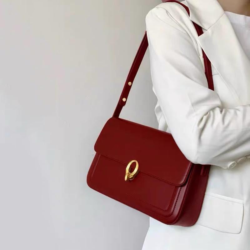 Женская новая высококачественная текстурированная нишевая сумка в стиле ретро в стиле ретро, красная квадратная сумка через плечо с клапаном из искусственной кожи