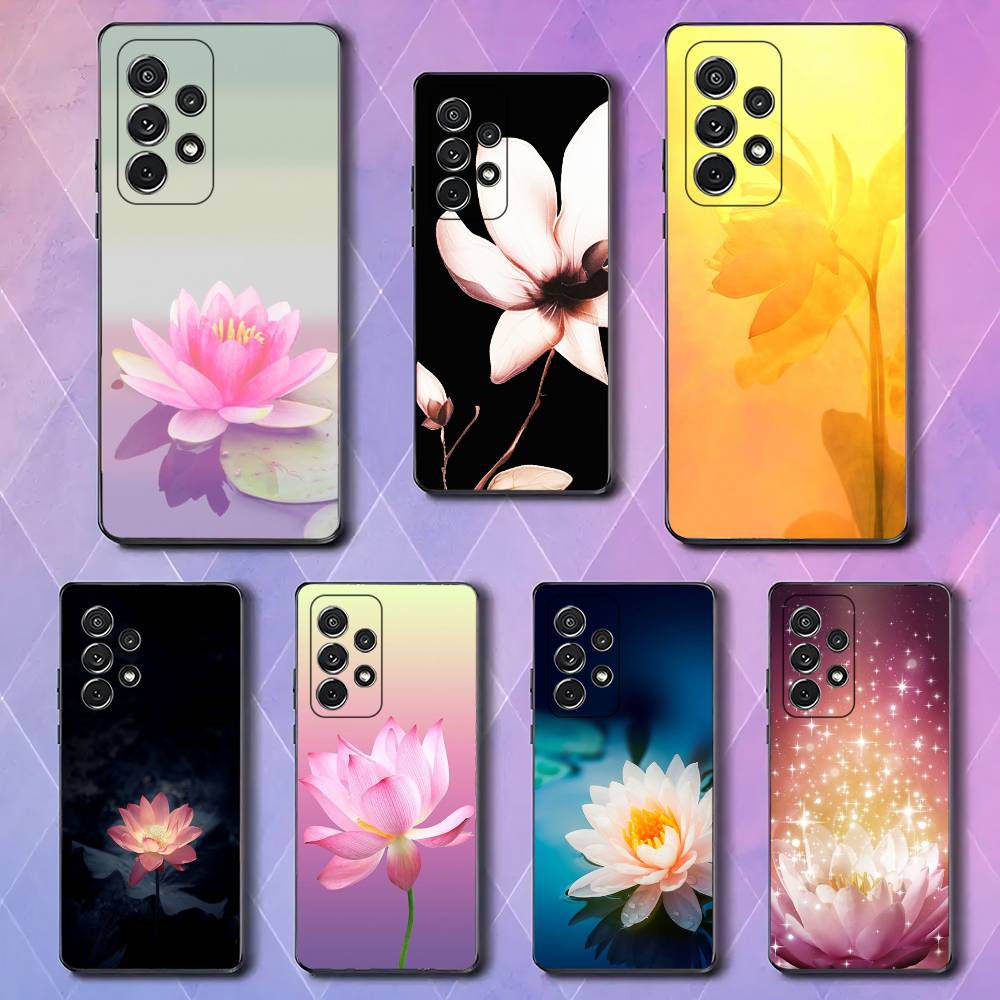 Цветы лотоса для Samsung Galaxy S25 S24 S23 Ultra S22 S21 Plus S20 Черный Мягкий Силиконовый Защитный Чехол