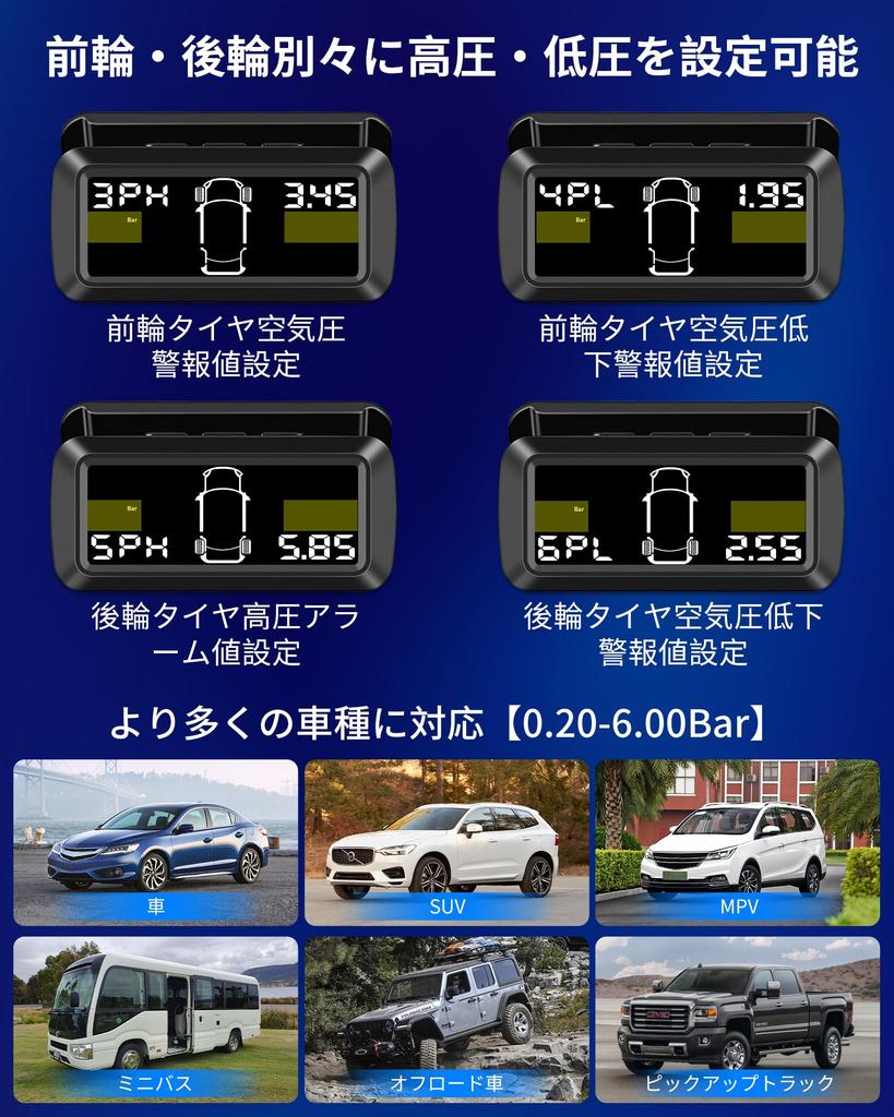 Датчик давления воздуха Jelkuz TPMS, режимы 2/4 колес, отдельная подставка, большой экран, значение давления