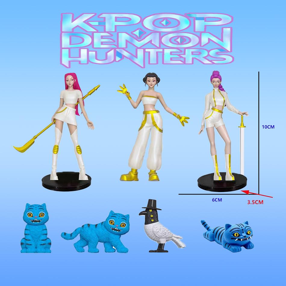 7pcs/Set Kpop Demon Hunters Action Figure Toy Derpys Tiger Rumi Mira Zoey Sussy Figurine Doll For Fans Gift