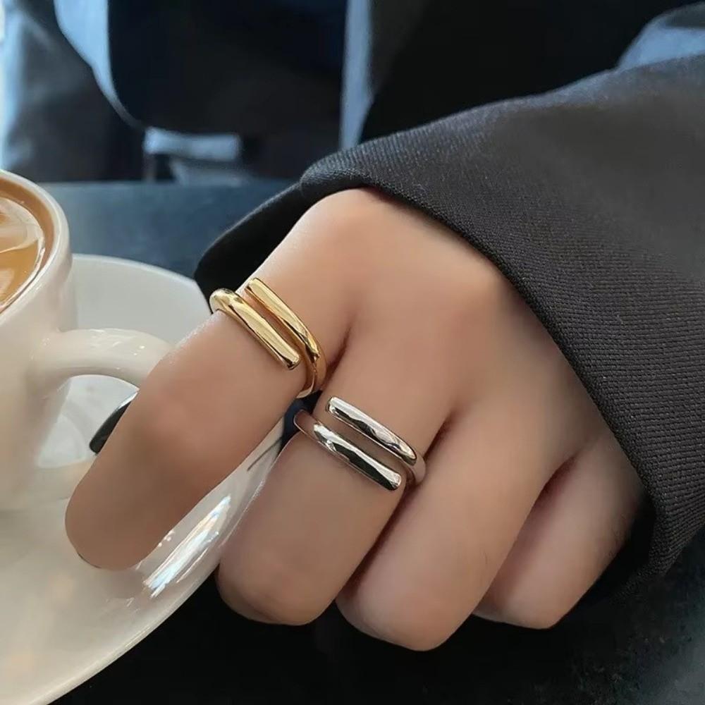 Gold Color Double Layer Rings Metal Line Geometric Ring Exquisite Couple Rings For Men Women