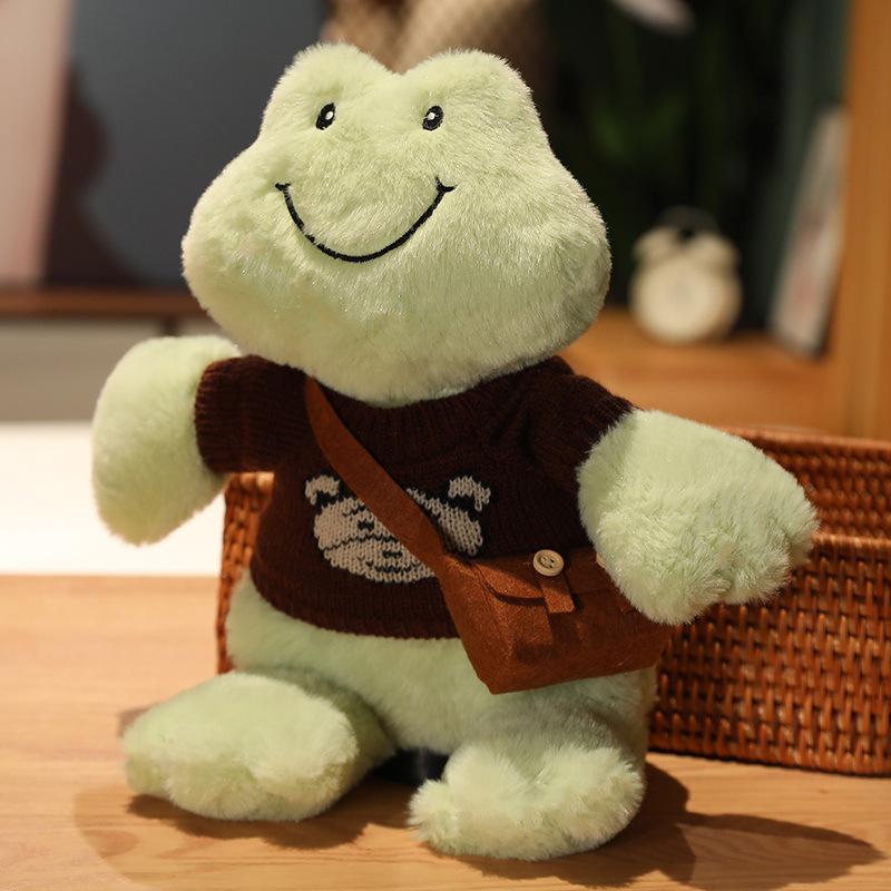 A Smiling Frog Plush Doll Cute Frog Doll Sleeping Toy Green Bean Frog
