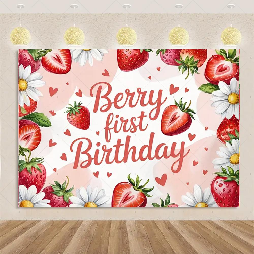 Strawberry Background Banner Fruit Ballon Backdrop Supplies Pink Girl Birthday Party Decorations Baby Shower Photography Props