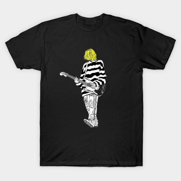 Asian Size Men Black Print T-shirt Kurt Cobain Doodle Design No-Cut Heat Transfer Print Cotton Tshirt