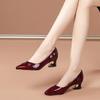 Womens Fashion Pointed Mid Heel Shoes Mother Trendy Banquet Shallow Mouth Ladies Leather Summer Spring
