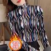 Winter Velvet Base Shirt Women Warm Half Turtle Neck Long Sleeve Fashionable Retro Leopard Print T-shirt