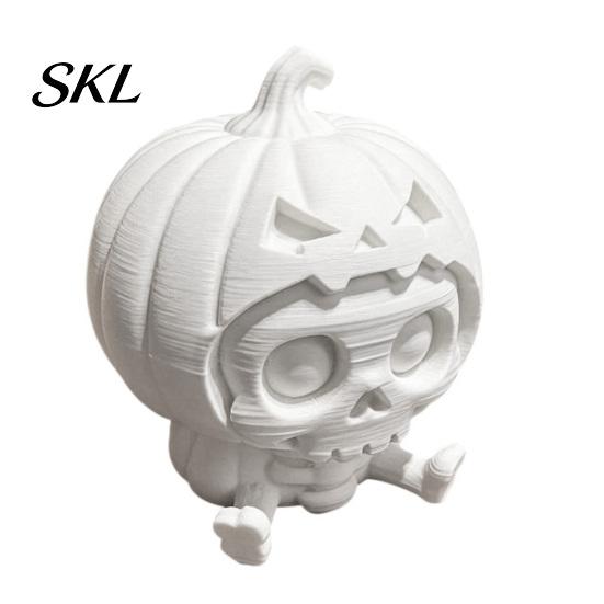 Small Limbs Pumpkin Figurine Skull Ornament, Hollow Ghost Face Design, 3D Printed Matte White Ornament Detailed Layered Halloween Figurine,