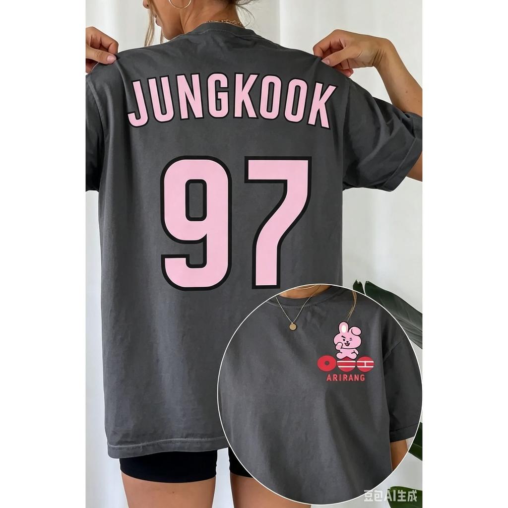 BTS Чонгук 97 Футболка с графическим принтом Женская Мужская Оверсайз Уличная одежда Y2k Повседневная Свободная С коротким рукавом Удобная Мягкая Женская Мужская Одежда