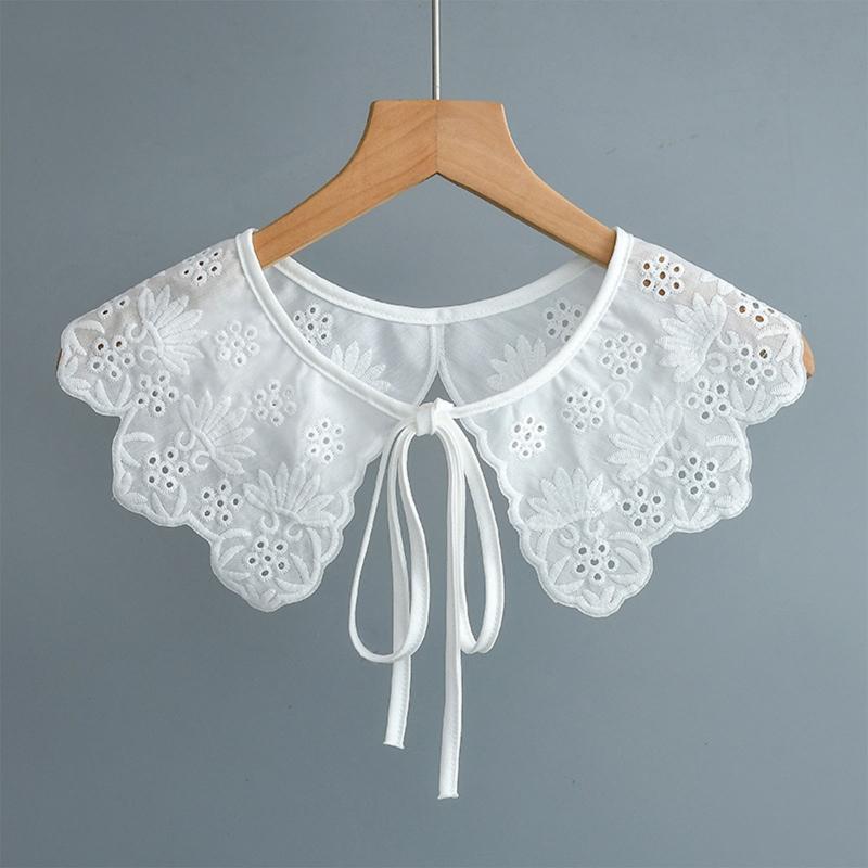 Korean Style Decorative Fake Collar Shawl Wrap Hollow Out Embroidery Sunflower Leaves Lace Necklace Vintage Short Poncho Capele