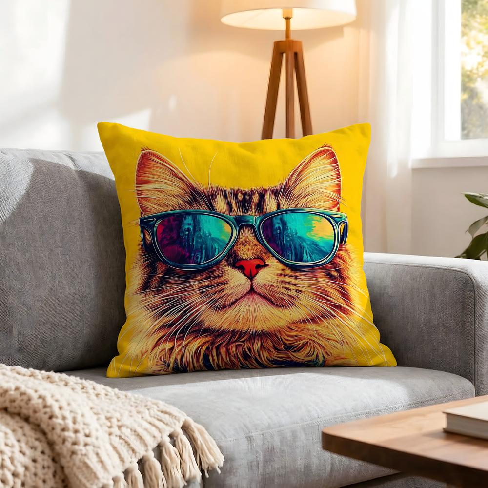Animal a cat with glasses Cushion Cover Pcs Decorative Covers Soft Cushion Case for Sofa Couch Decor x x Pillowcases