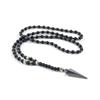 New Design Matte Black Onyx 6mm Round Beads and Hematite Beads 4mm Long Necklace with Arrow Pendant Fashion Men's Jewelry