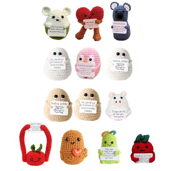 Позитивная кукла-картошка ручной работы с вдохновляющей открыткой, милая вязаная фигурка для эмоциональной поддержки в комнате, декор