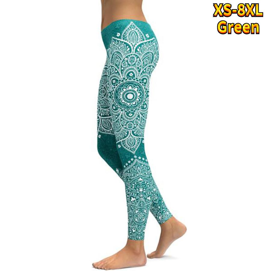 Женские зеленые кристаллы с принтами лотоса, эластичные леггинсы для йоги, фитнес-бег, тренажерный зал, спортивные брюки для активного отдыха
