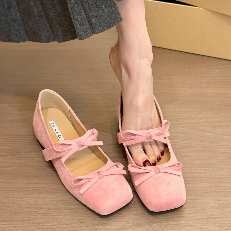 Fashion Women's Fashion Inner Increase Heel Shoes Spring New Square Head Shallow Mouth Suede Butterfly Knot Non-slip Heel Shoes