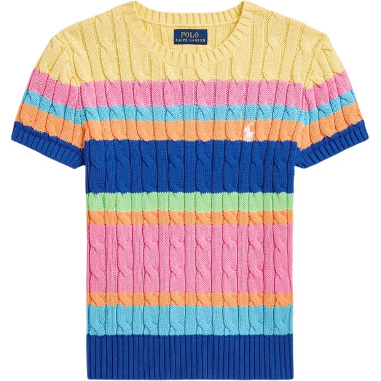 Свитер Polo Ralph Lauren Ss25 с круглым вырезом, в полоску, с коротким рукавом, вязаный, многоцветный, детский, детский свитер CWPOSWEG6820532-999